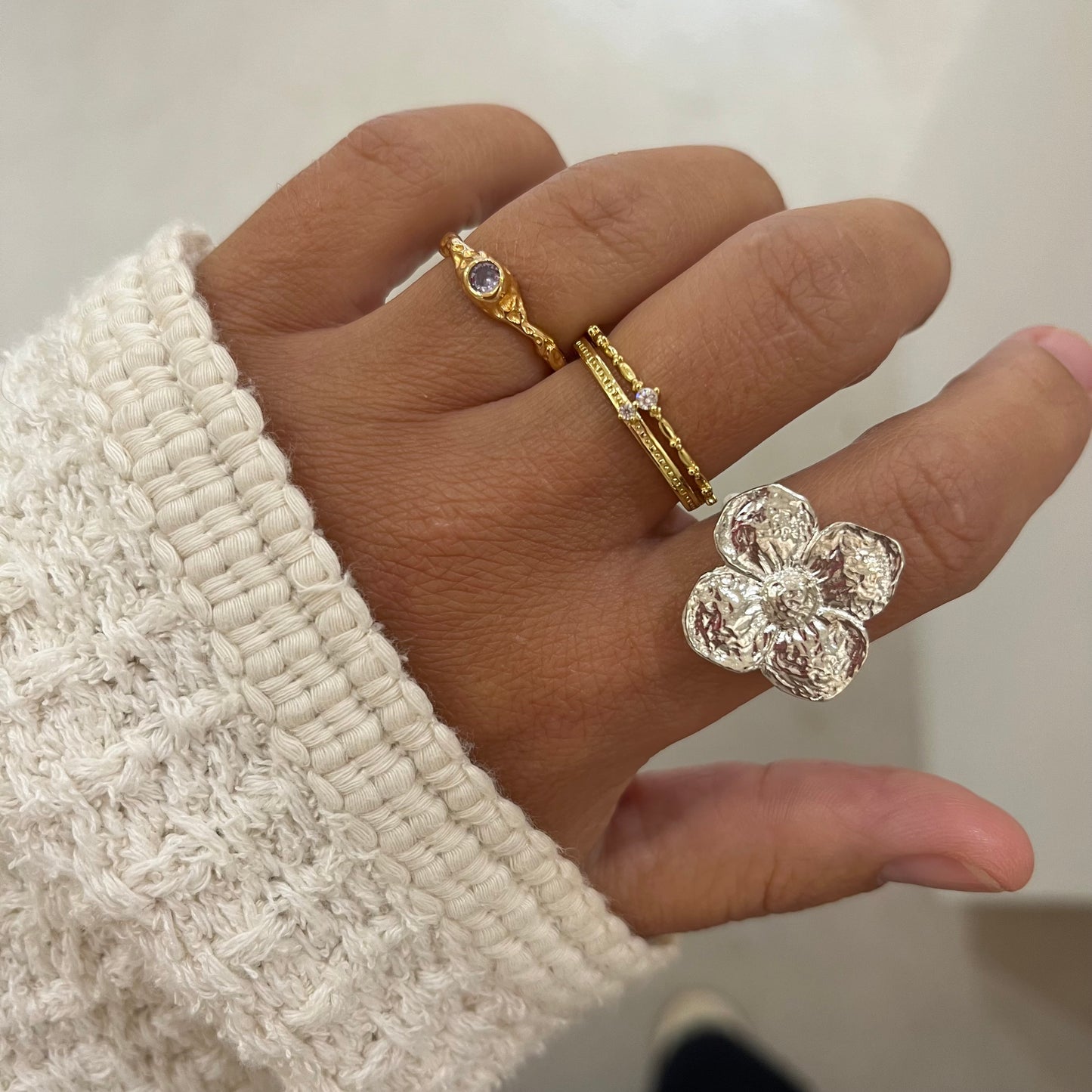 Flower ring silver