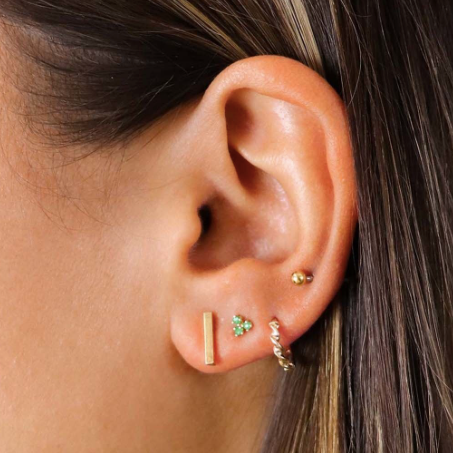 Triangle emerald stud 14k gold