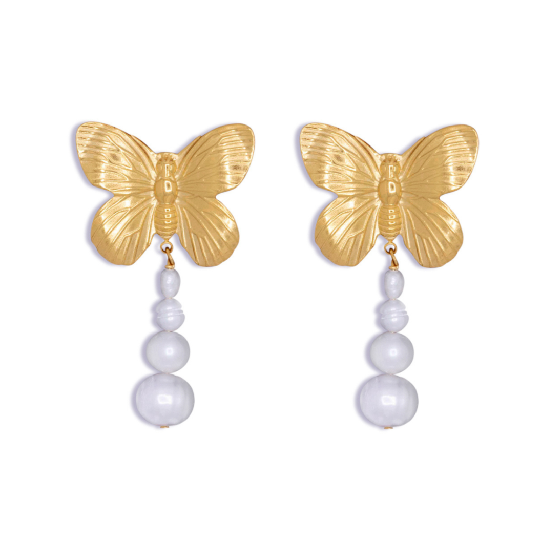 Butterfly pearl earrings