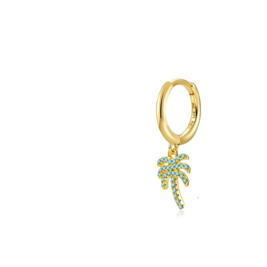 Turquoise palm tree hoop gold