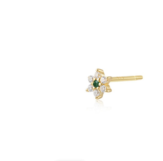 Green Zirconia flower stud gold