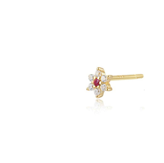 Pink zirconia flower stud gold